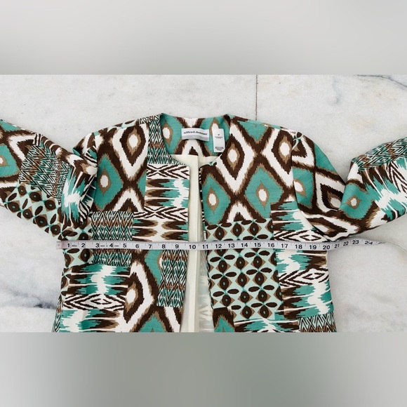 VTG Alfred Dunner Blazer Green Brown Geometric Aztec Open Women 6P Artsy Office - Picture 7 of 9
